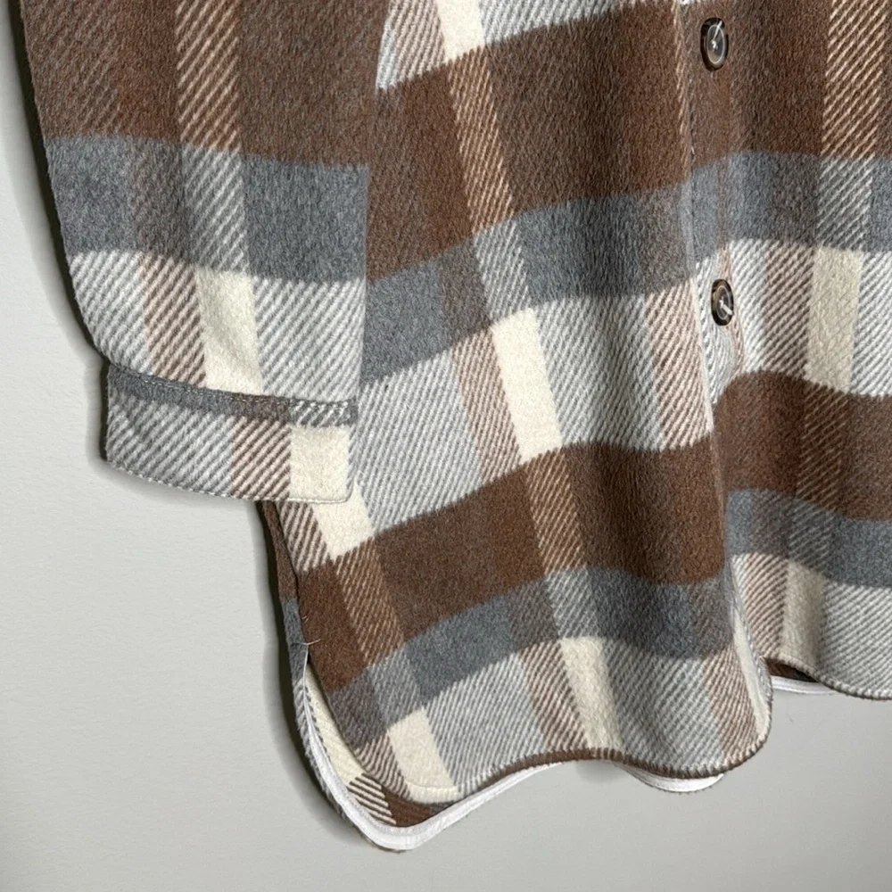 Evereve Raye Long Plaid Shacket Jacket in Camel Size Large NWT